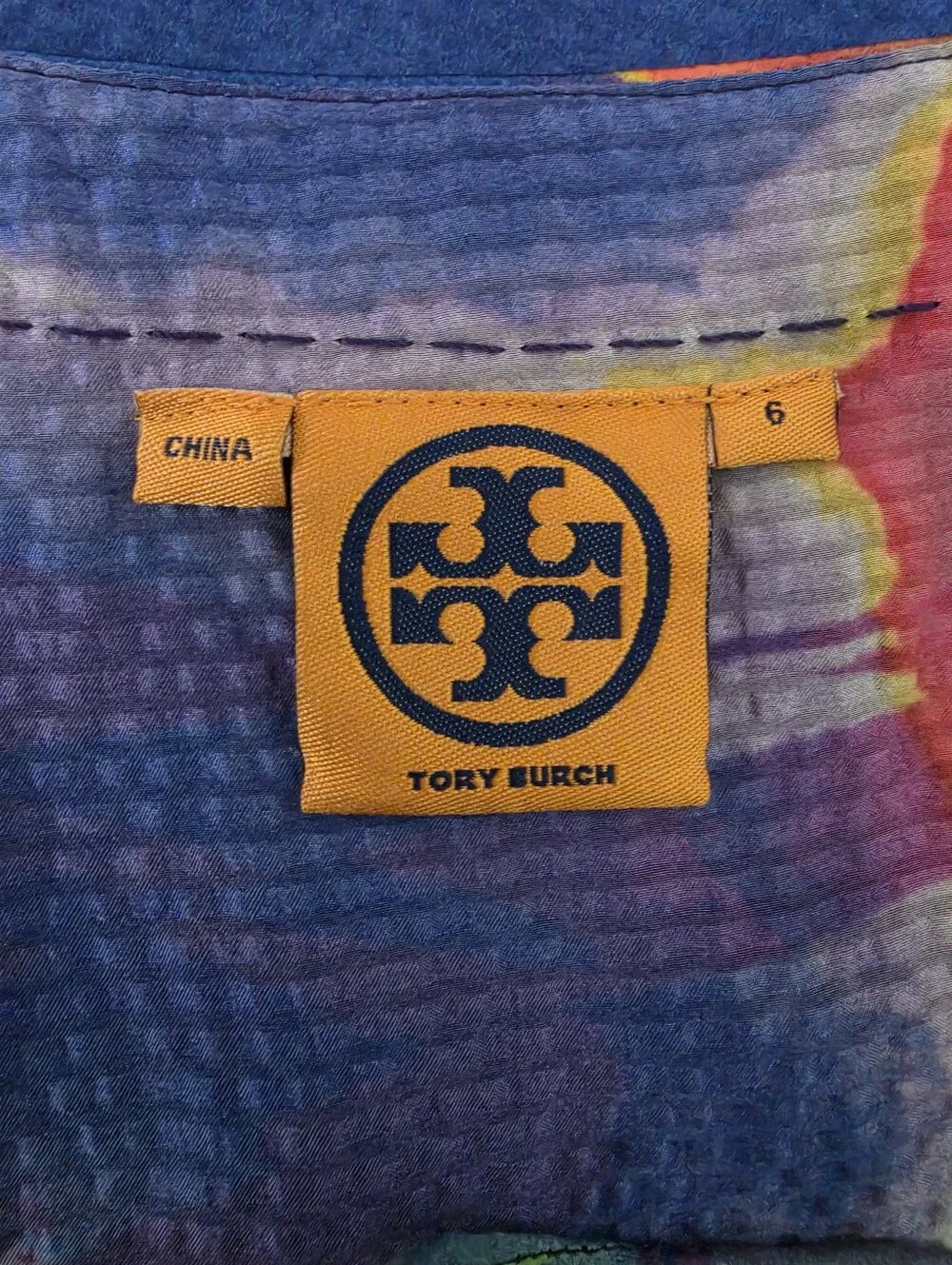 Tory Burch Silk Vibrant Watercolor Splash Boho-Chic Dopamine Tunic Blouse Size 6
